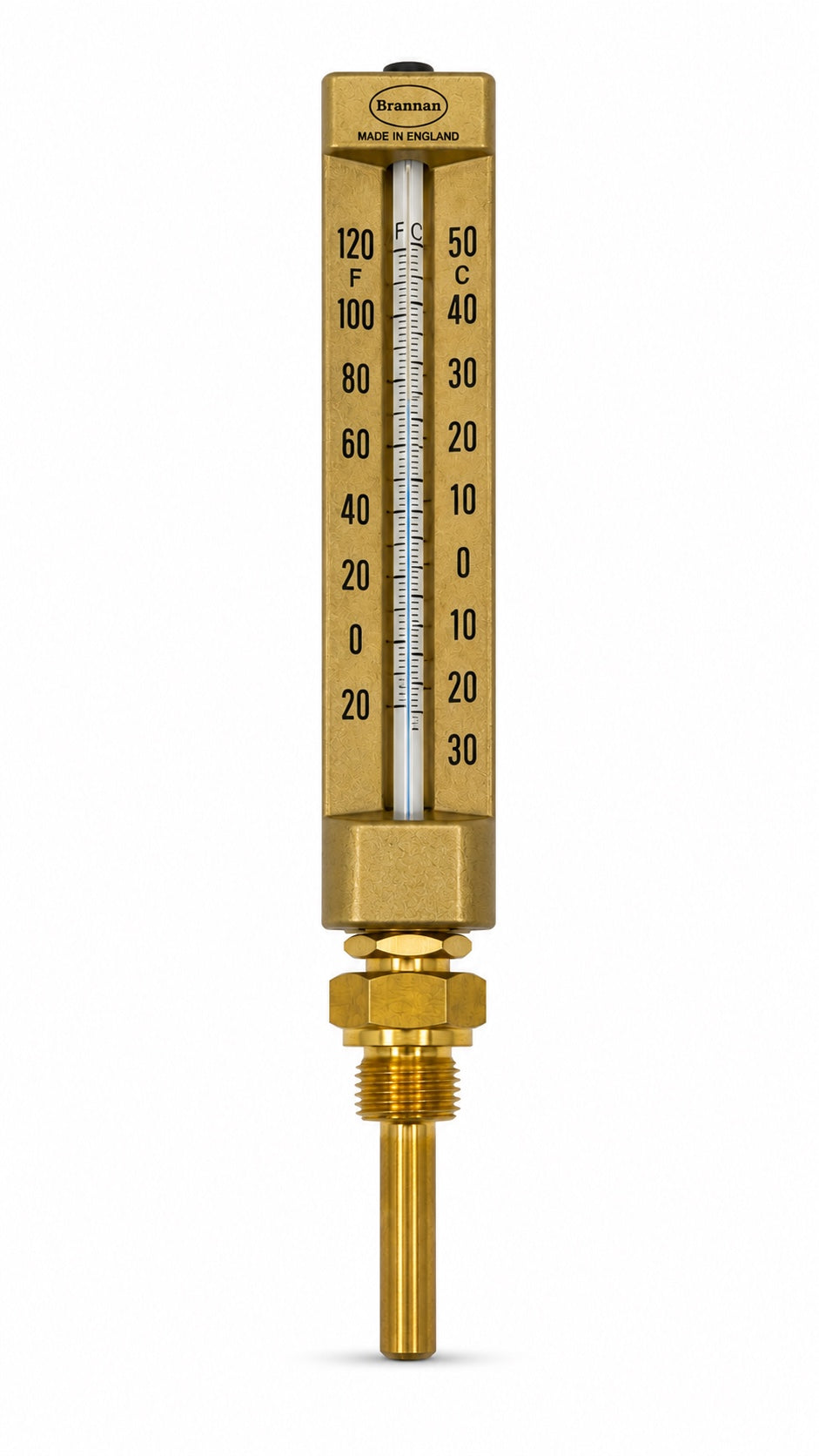 Industrial V-Line Glass Thermometer with Protective Housing