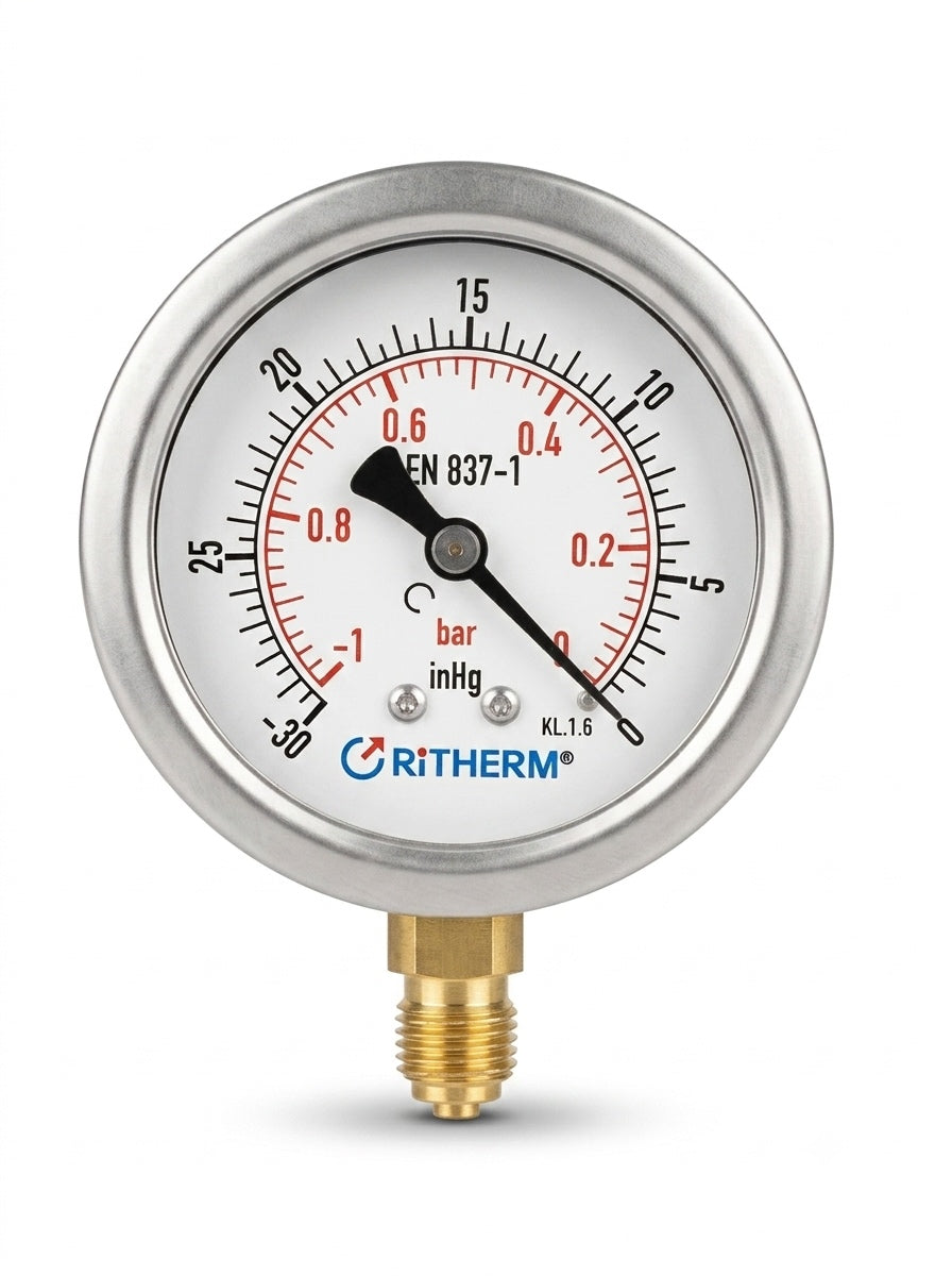 63mm Liquid-Filled Pressure Gauge, Stainless Steel Case